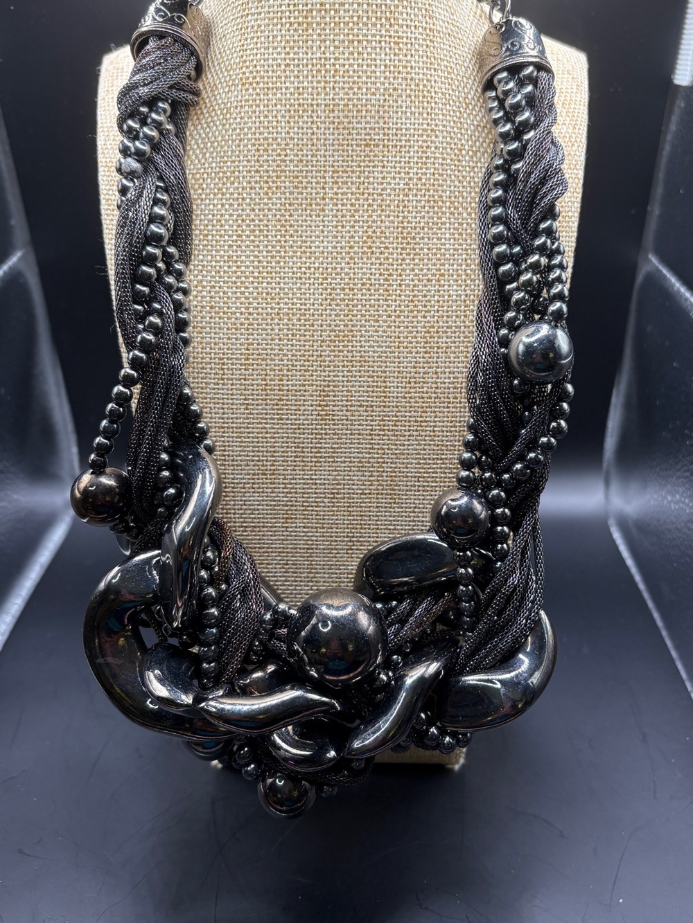 Statement Hematite Multi-Strand Necklace - Unbranded